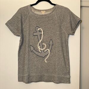J. Crew Medium Short Sleeve Terry Lined Gray Anchor Womens Shirt EUC